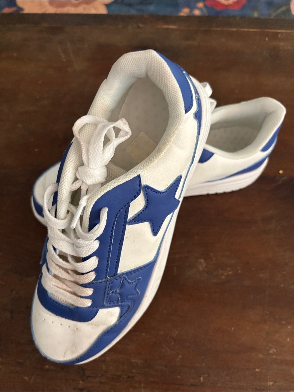 White and Blue Athletic Sneakers - Women's Casual Trainers